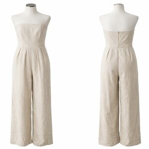 NWT PrettyLittleThing Tan Pinstripe Strapless Wide Leg Jumpsuit 10